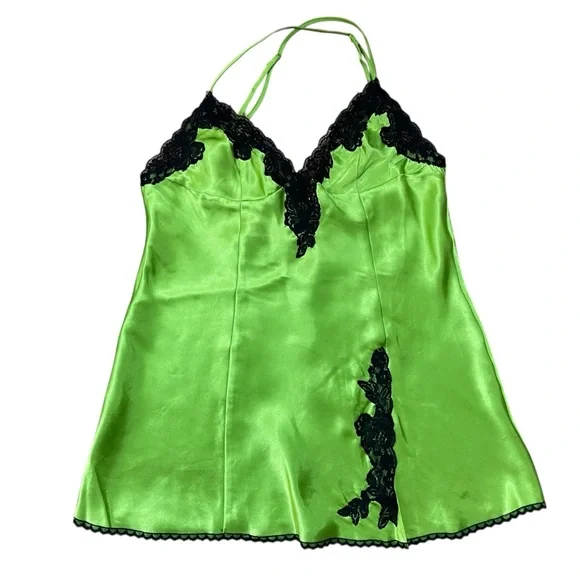 Frederick's of Hollywood Women's Vibrant Green Chemise Satin Slip Dress Sz. M - Picture 4 of 9